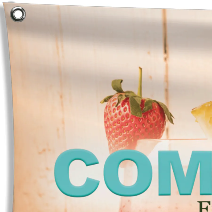 Close-up of a scrim vinyl banner with metal grommet