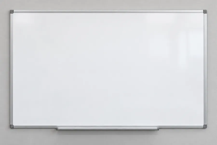 Framed white dry erase board on a wall