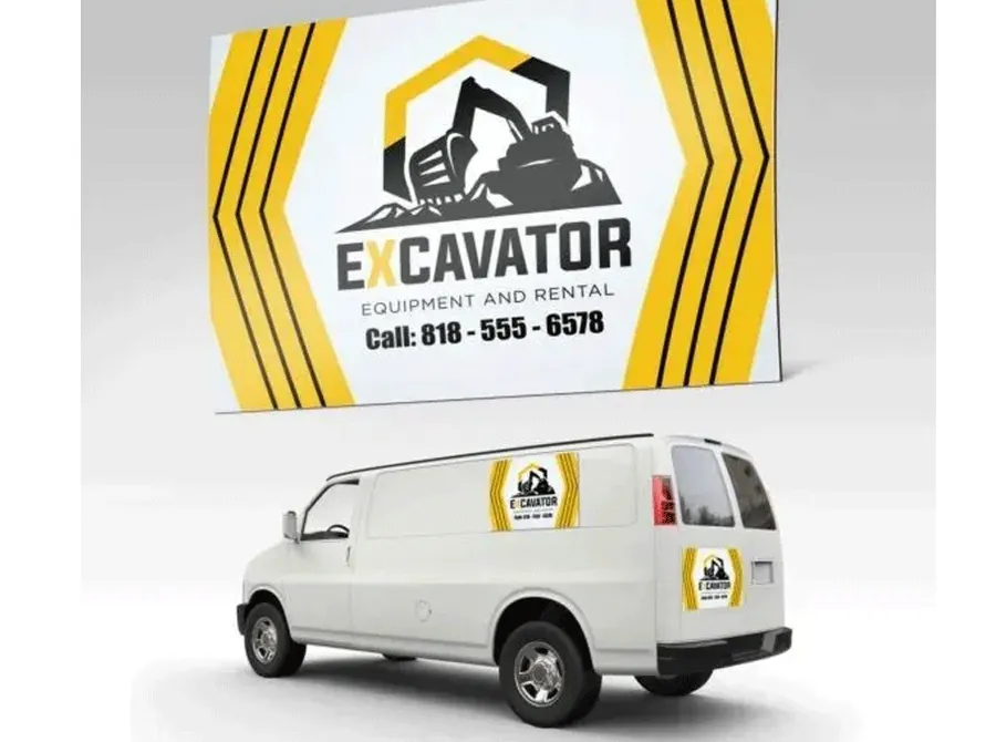 Van with custom car door magnets and matching sign