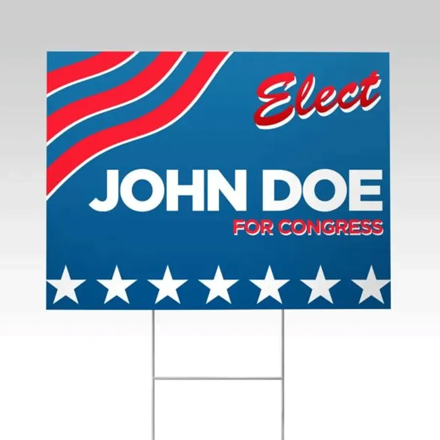 Election yard sign on a wire stake